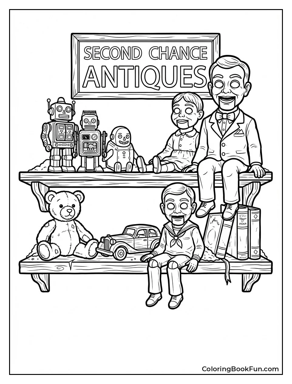 Antique Shelf with Vintage Toys