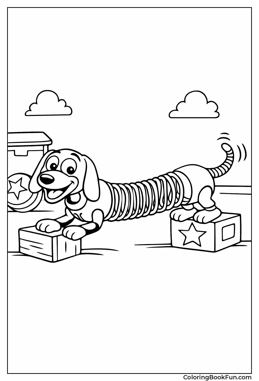 Stretched Slinky Dog Wags Tail