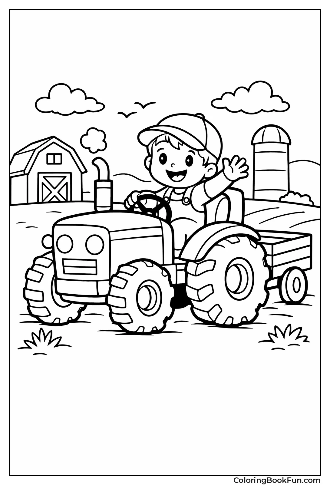 Child Waving from Tractor