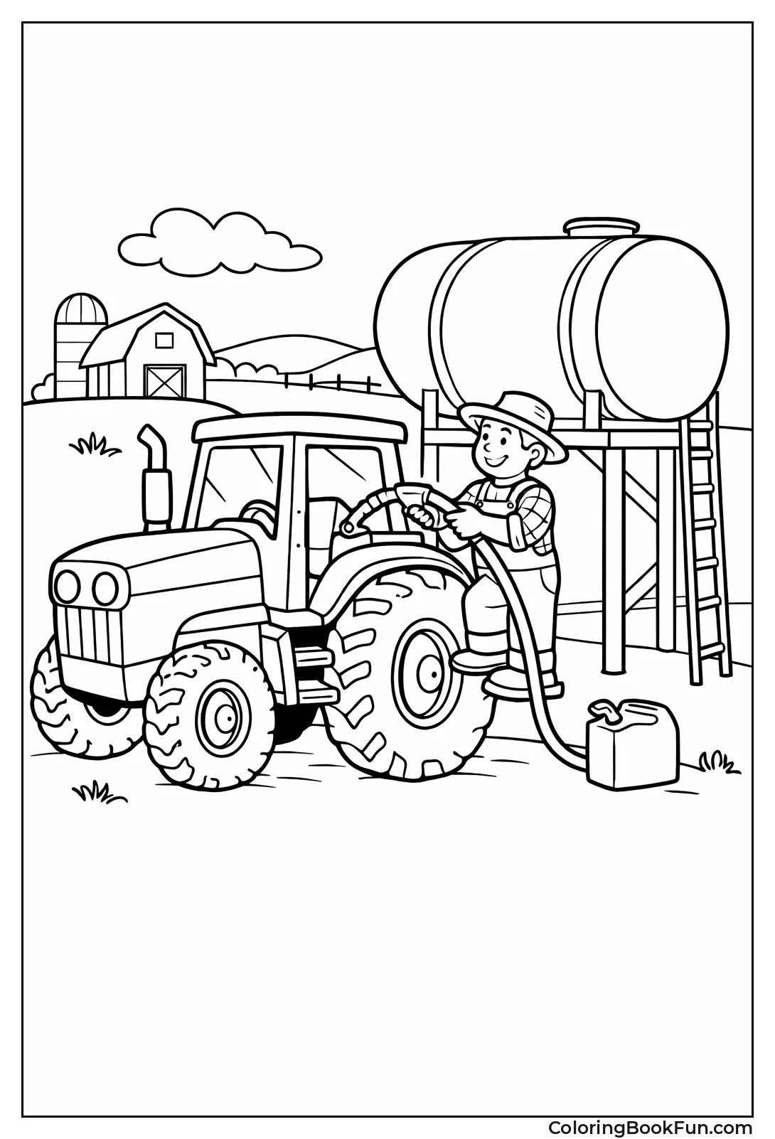 Farmer Filling Tractor Fuel