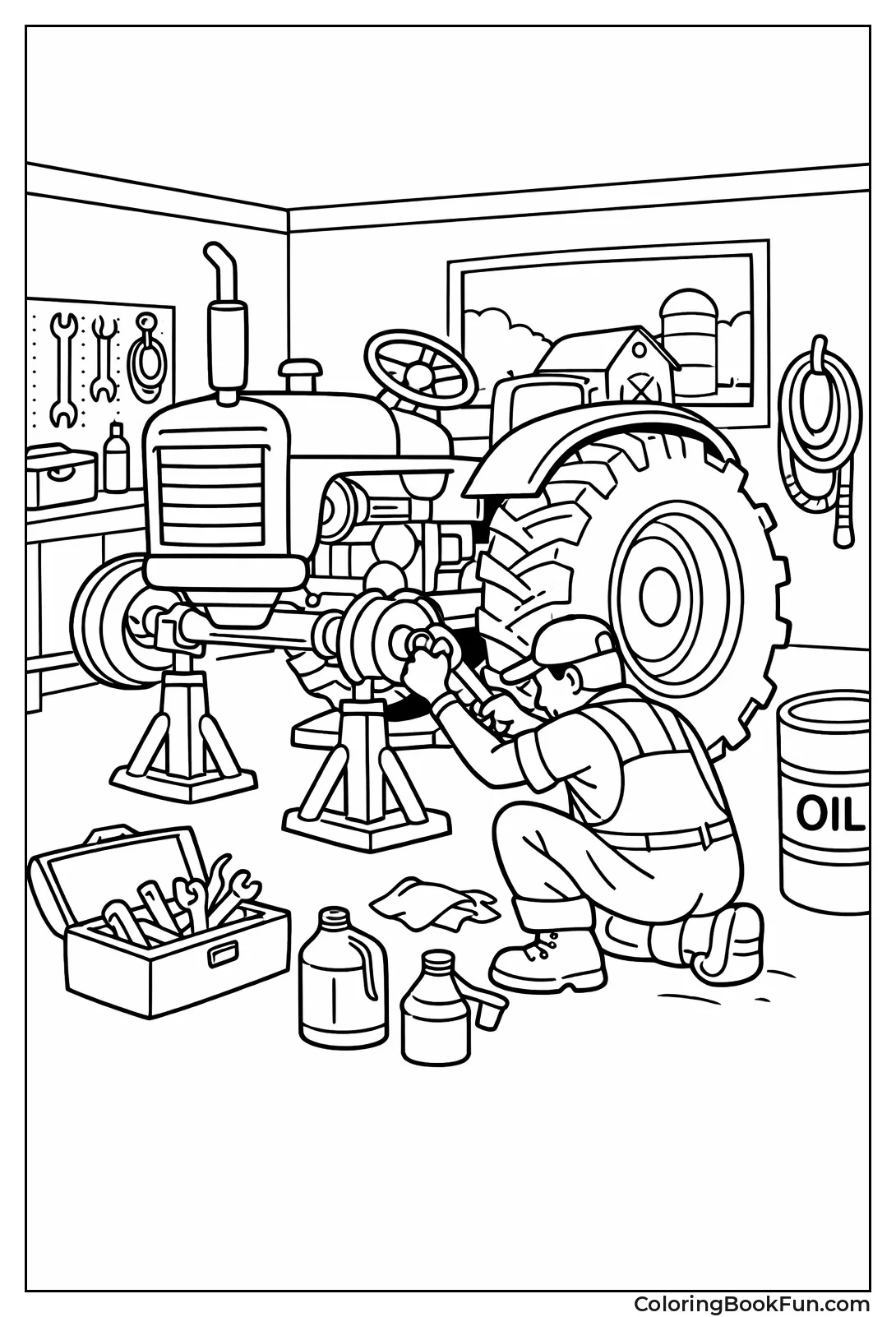 Tractor Repair Garage Scene