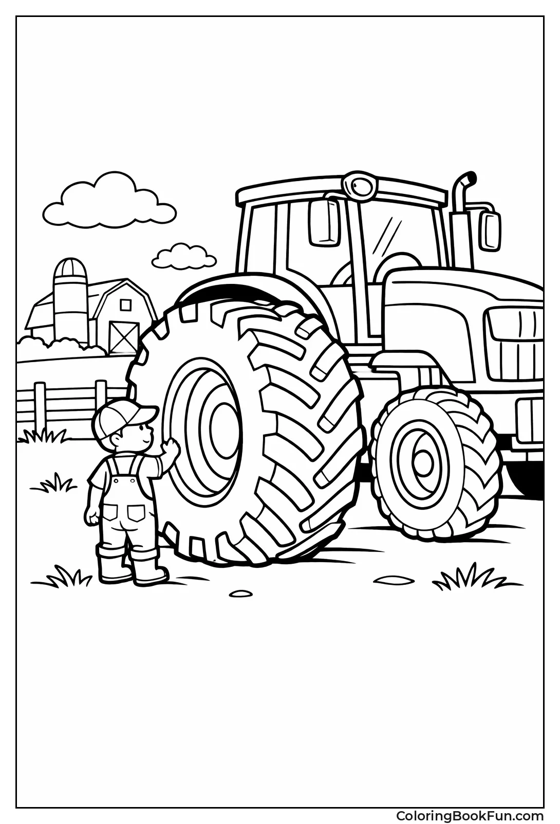 Child beside Giant Tire