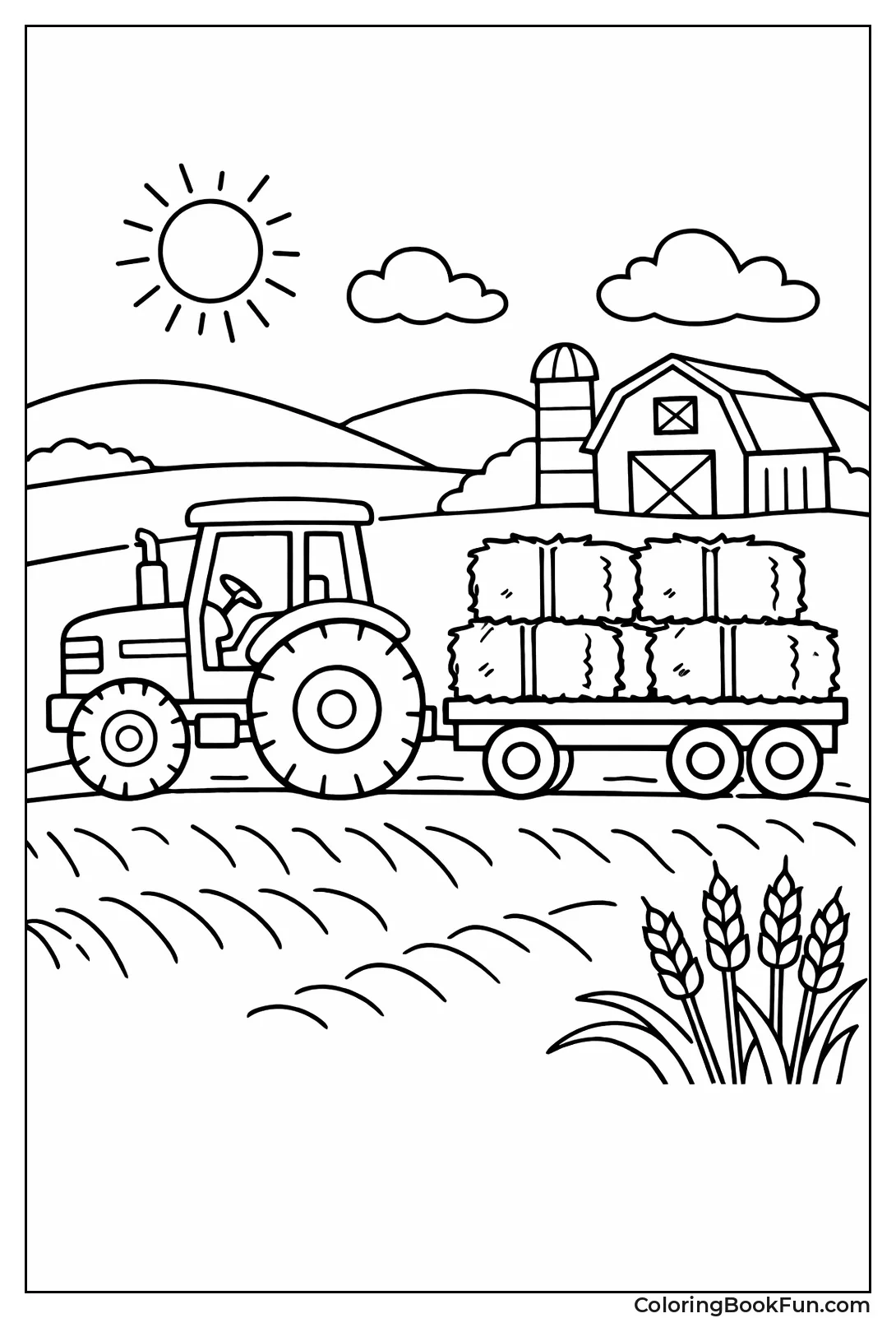 Tractor Hauling Hay Wagon