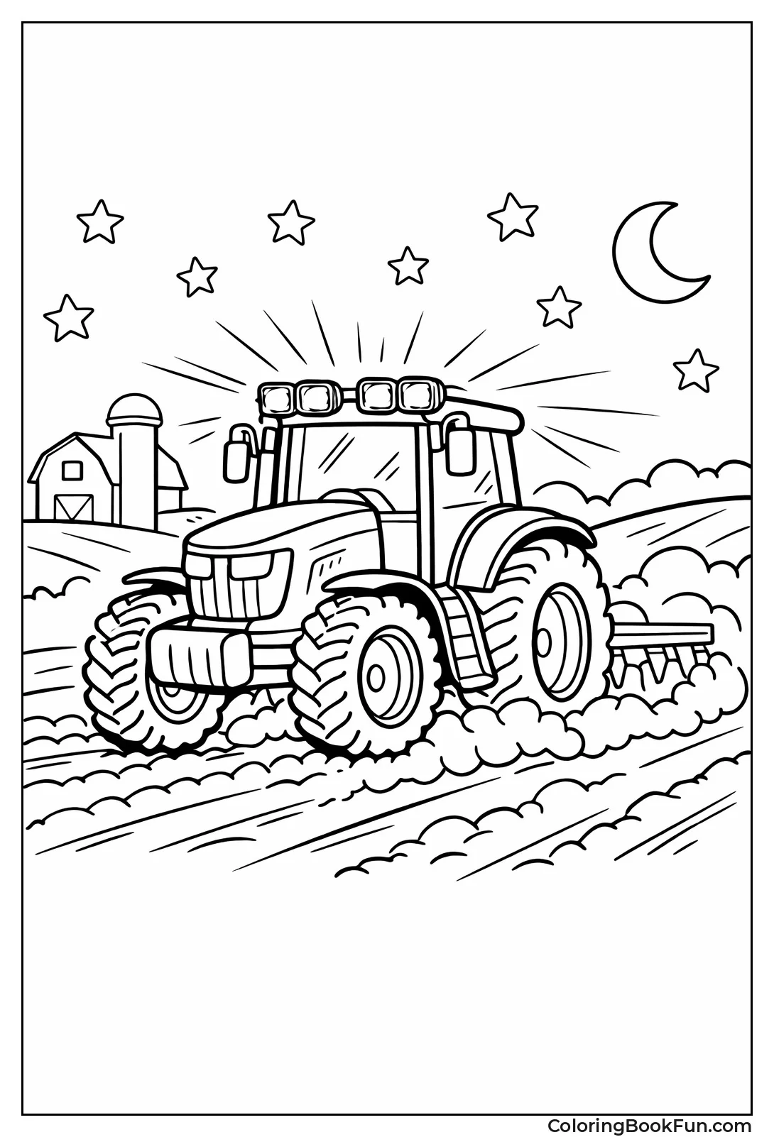 Night Tractor Floodlights Field