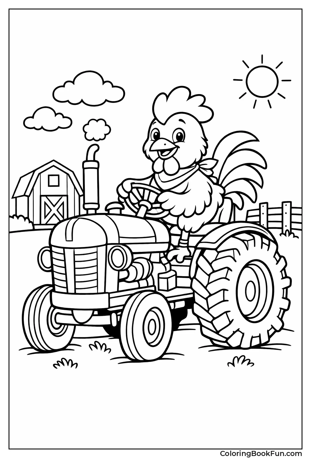 Chicken Sits on Tractor