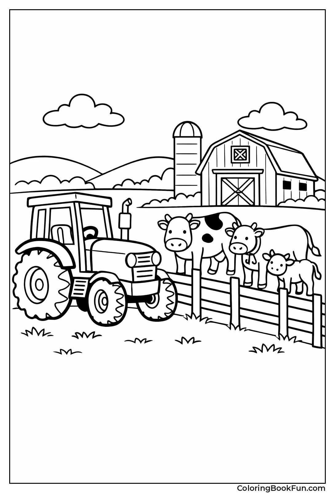 Tractor near Pasture Cows