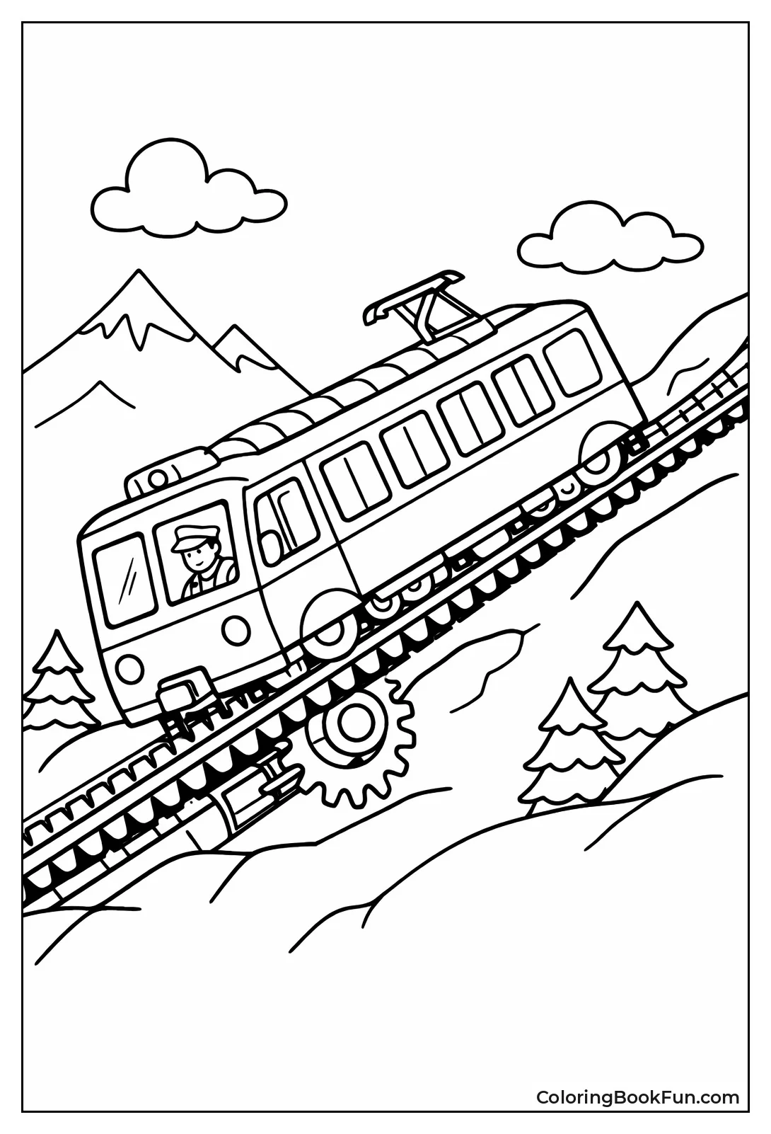 Cog Train Climbing Snowy Mountain