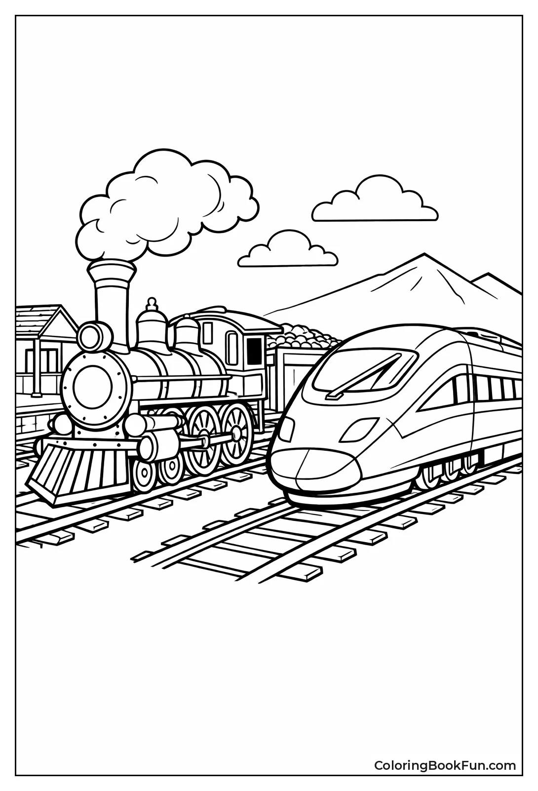 Old Steam beside Bullet Train