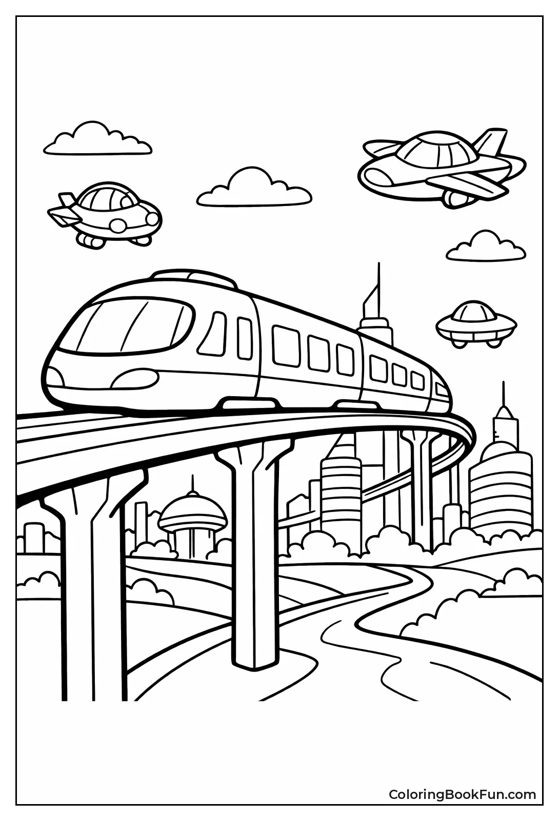 Futuristic Monorail over City