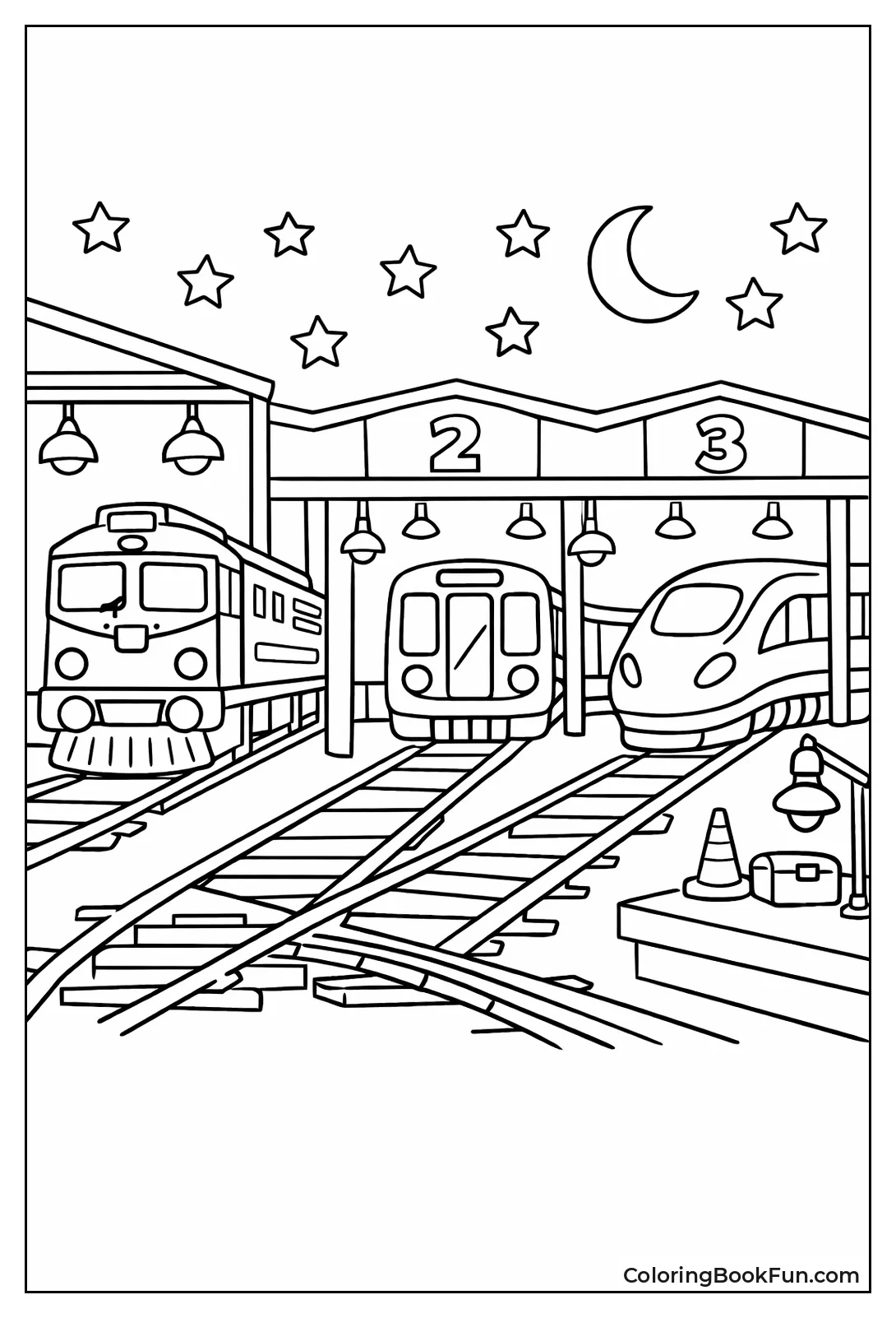 Trains Parked at Night