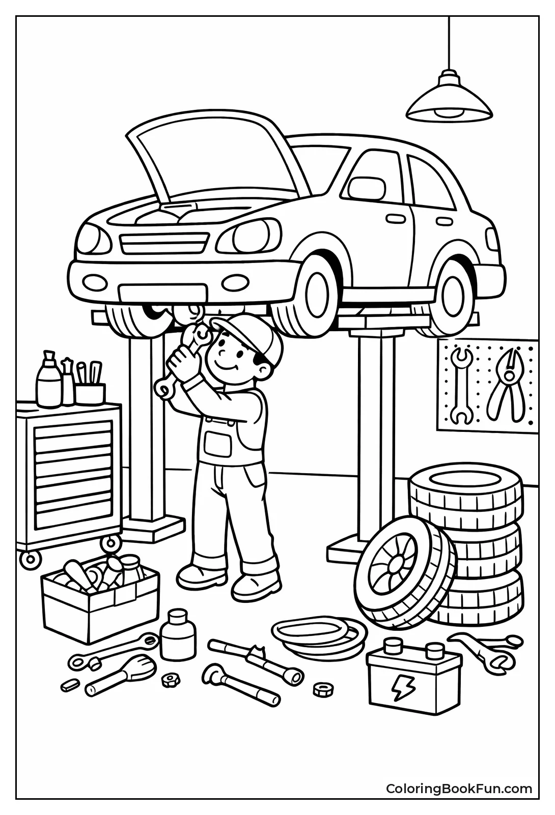 Mechanic Fixes Lifted Car