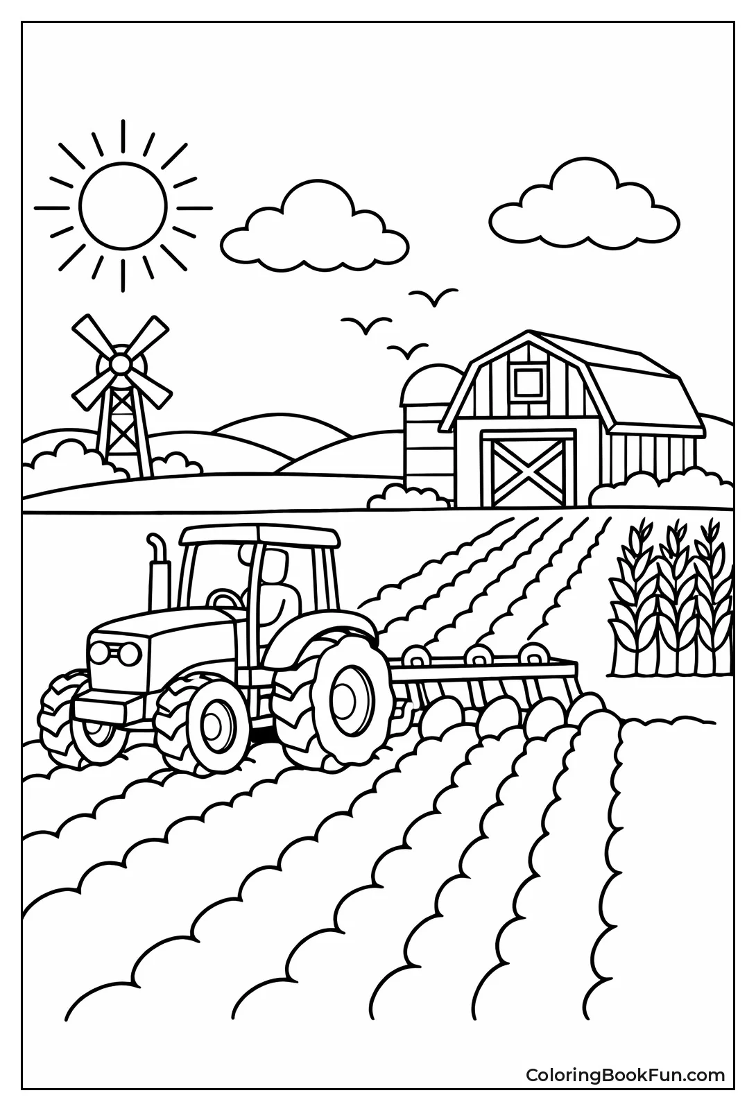 Tractor Plows Farm Field