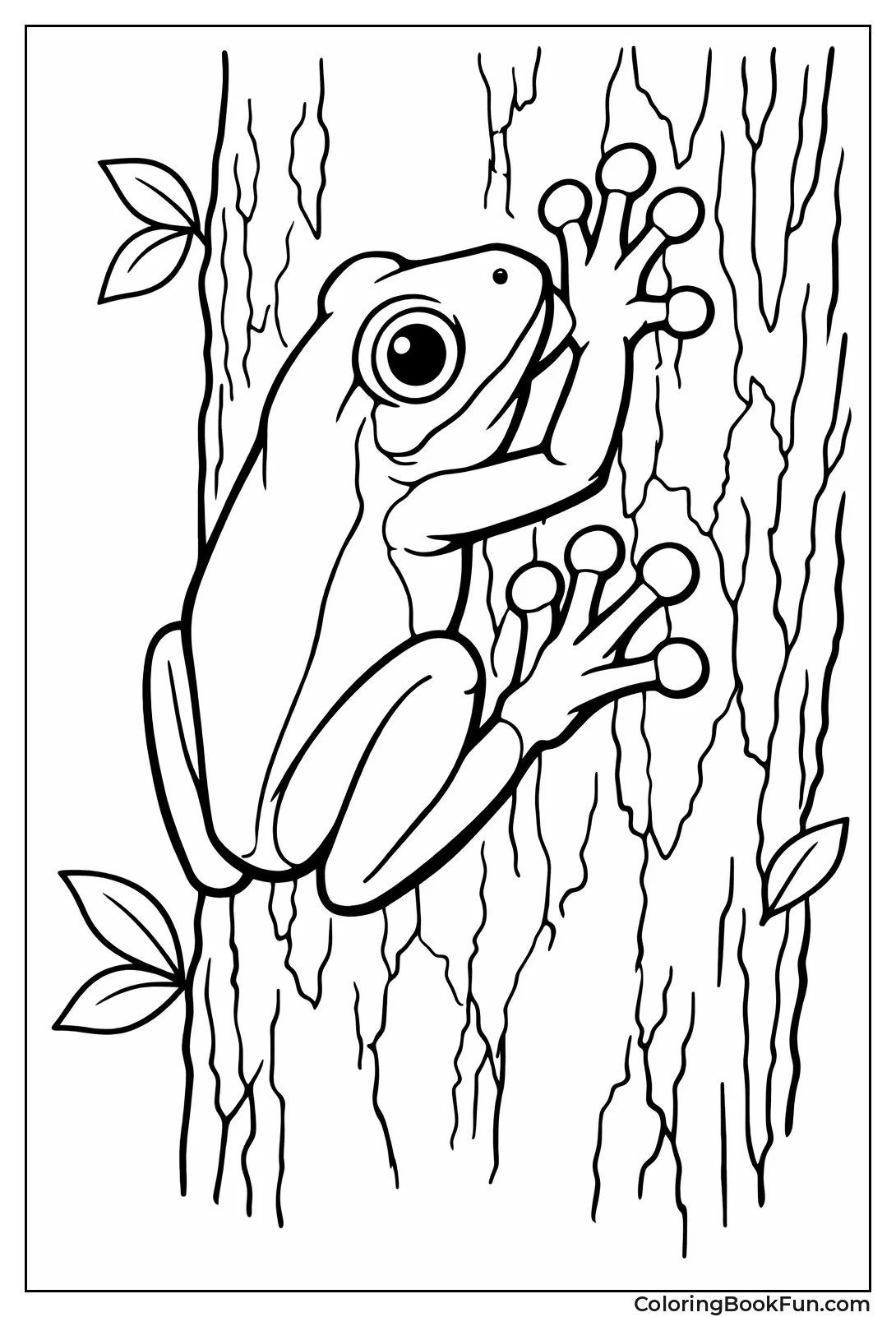 Tree Frog Climbs Rough Bark