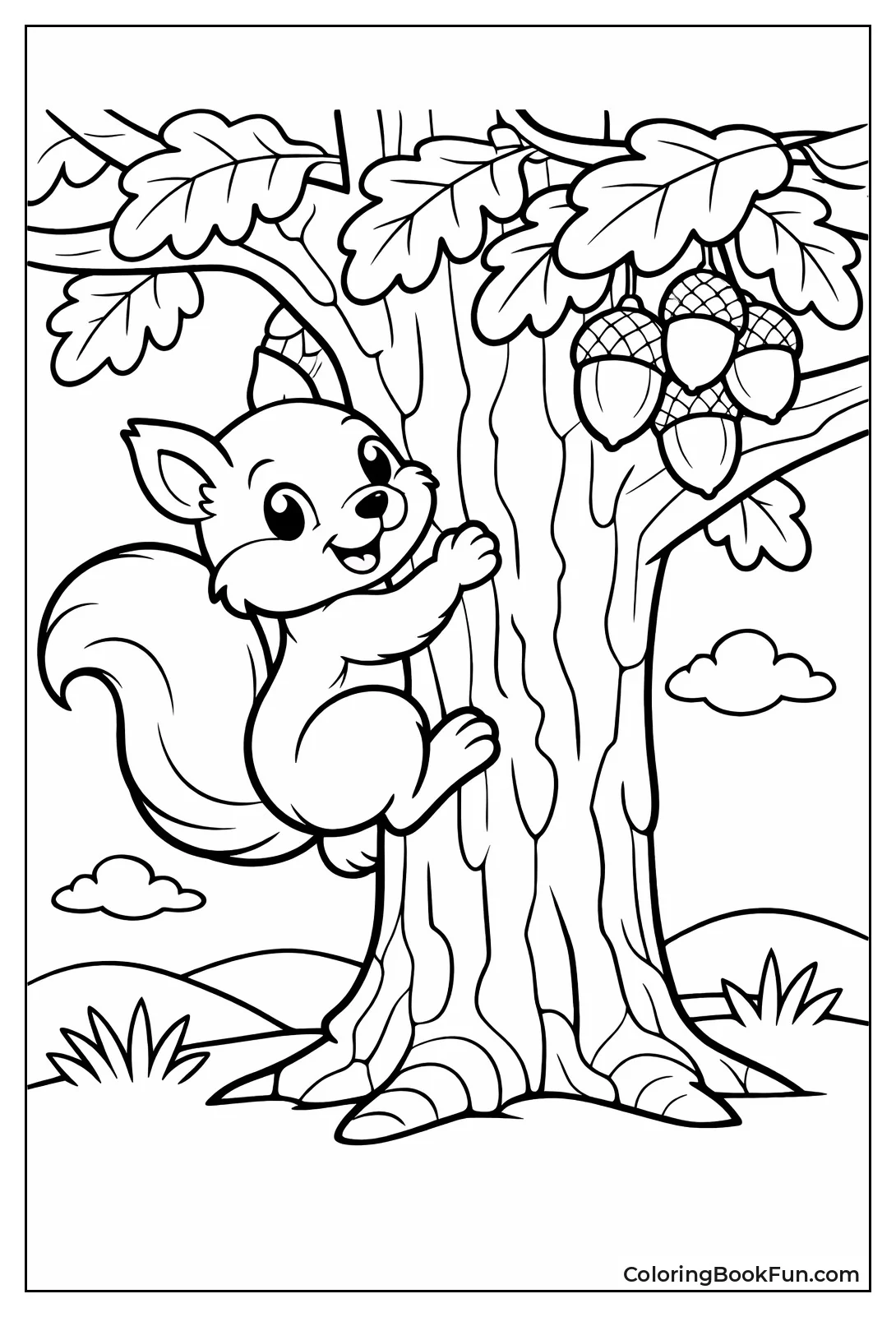 Squirrel Climbs Oak Tree