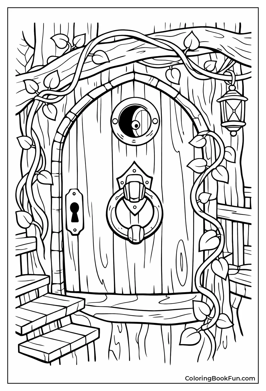 Carved Wooden Treehouse Door