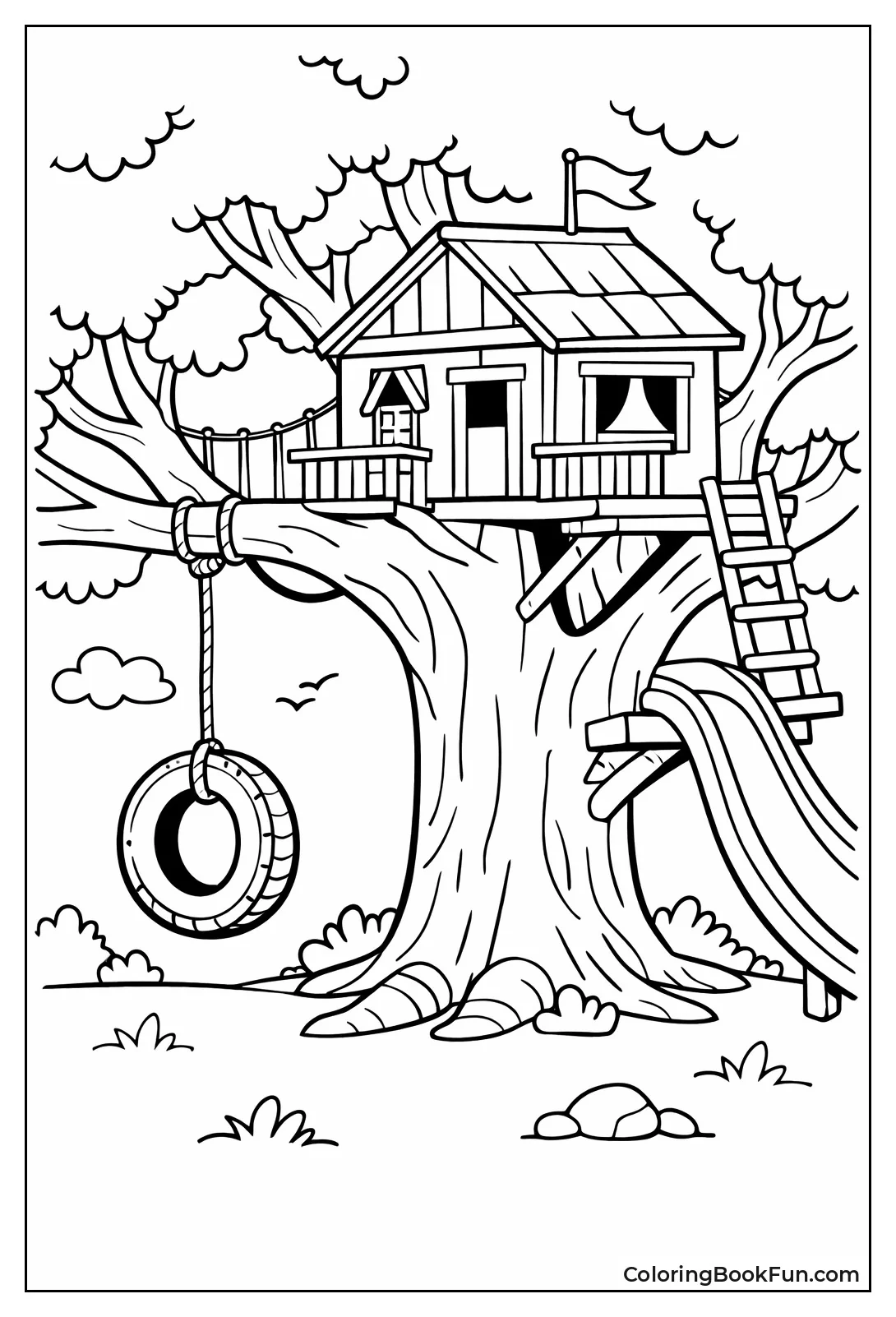 Tire Swing under Treehouse