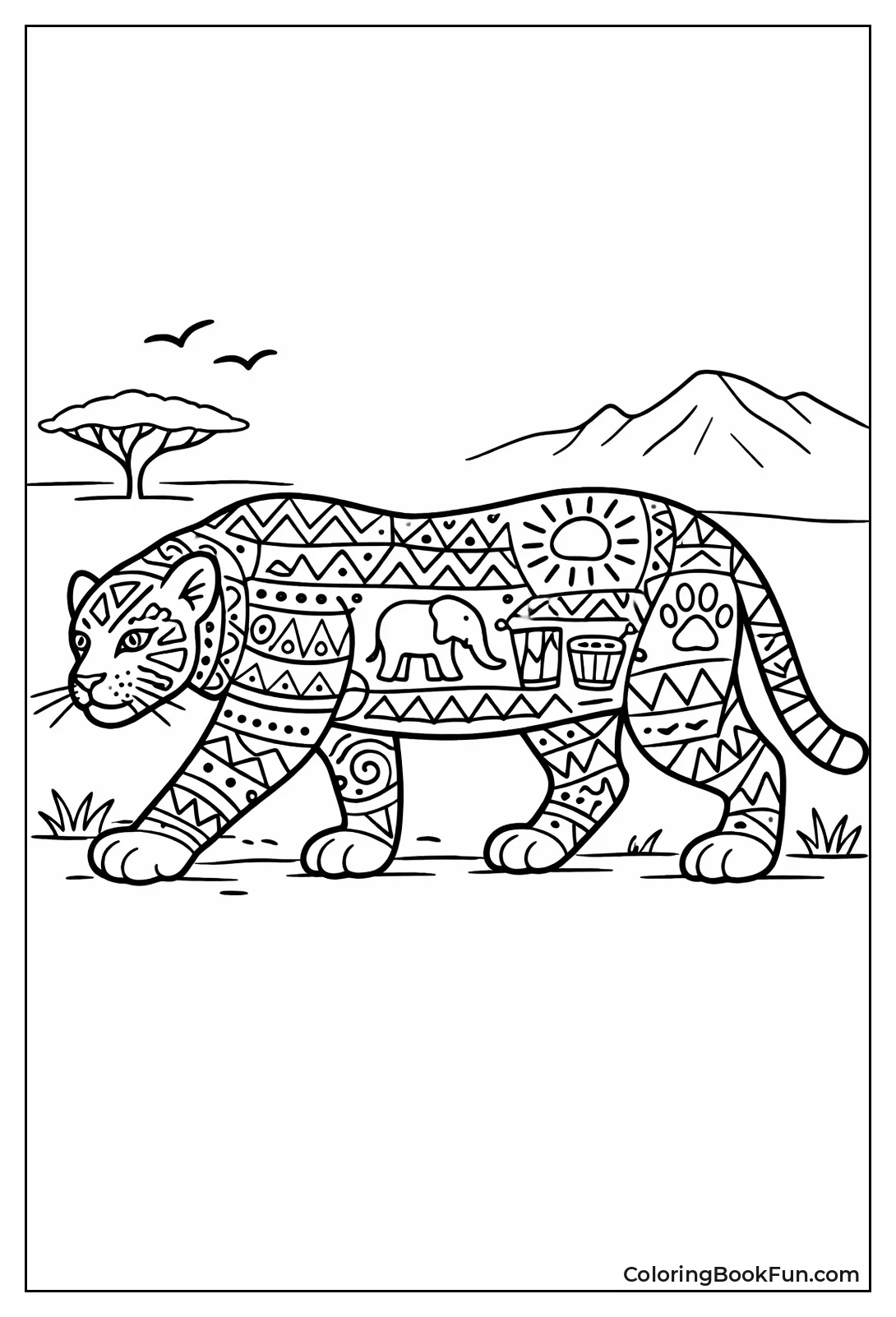 Tribal Pattern Leopard Silhouette