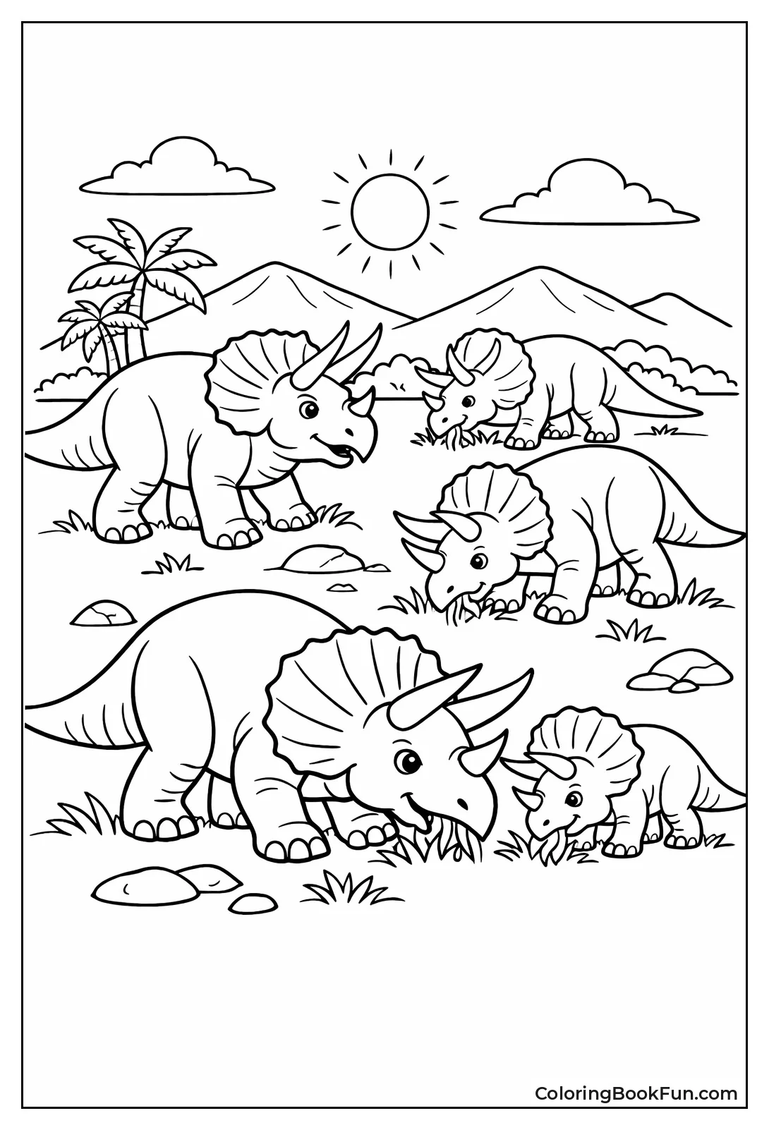 Grazing Triceratops Herd Group