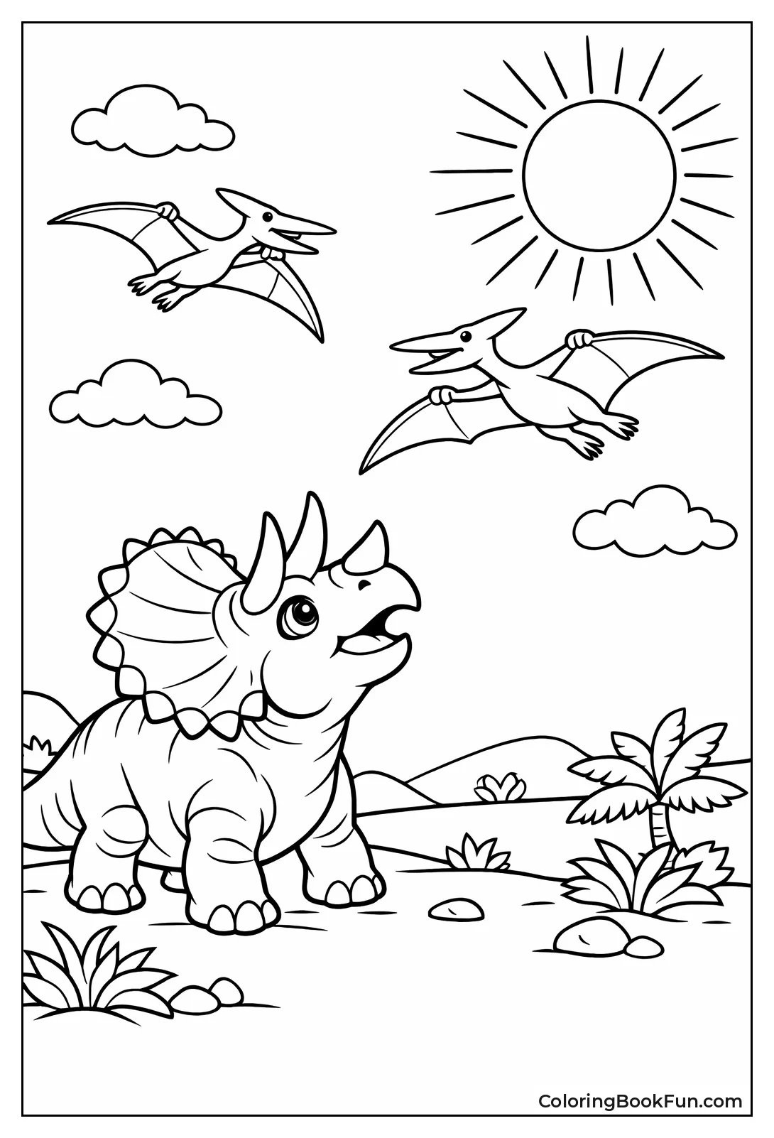 Triceratops Looks at Pterodactyls