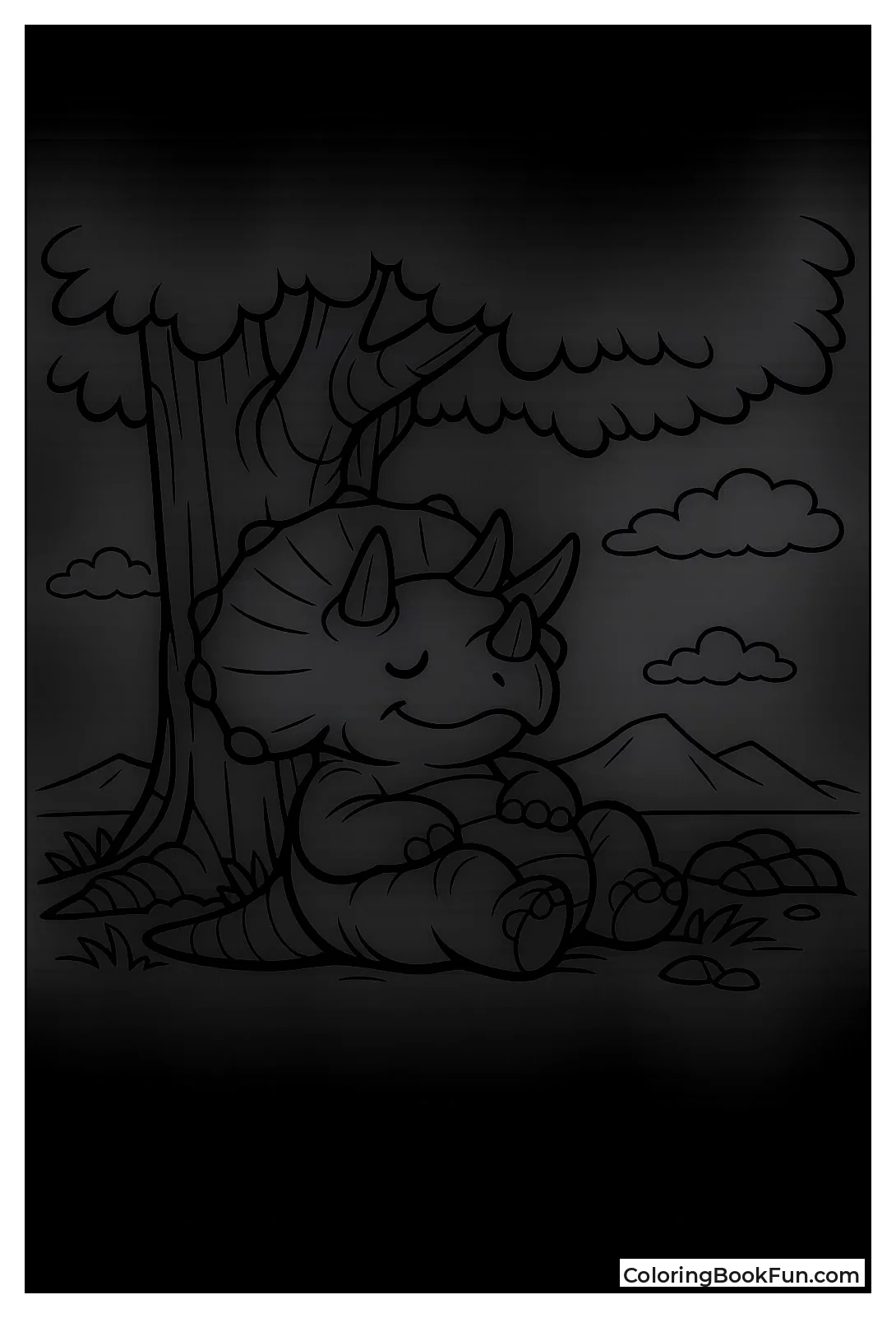 Triceratops Rests in Tree Shade