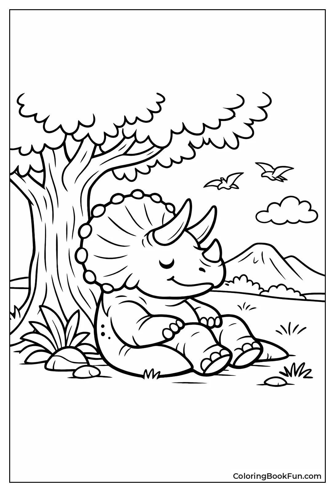 Triceratops Rests in Tree Shade