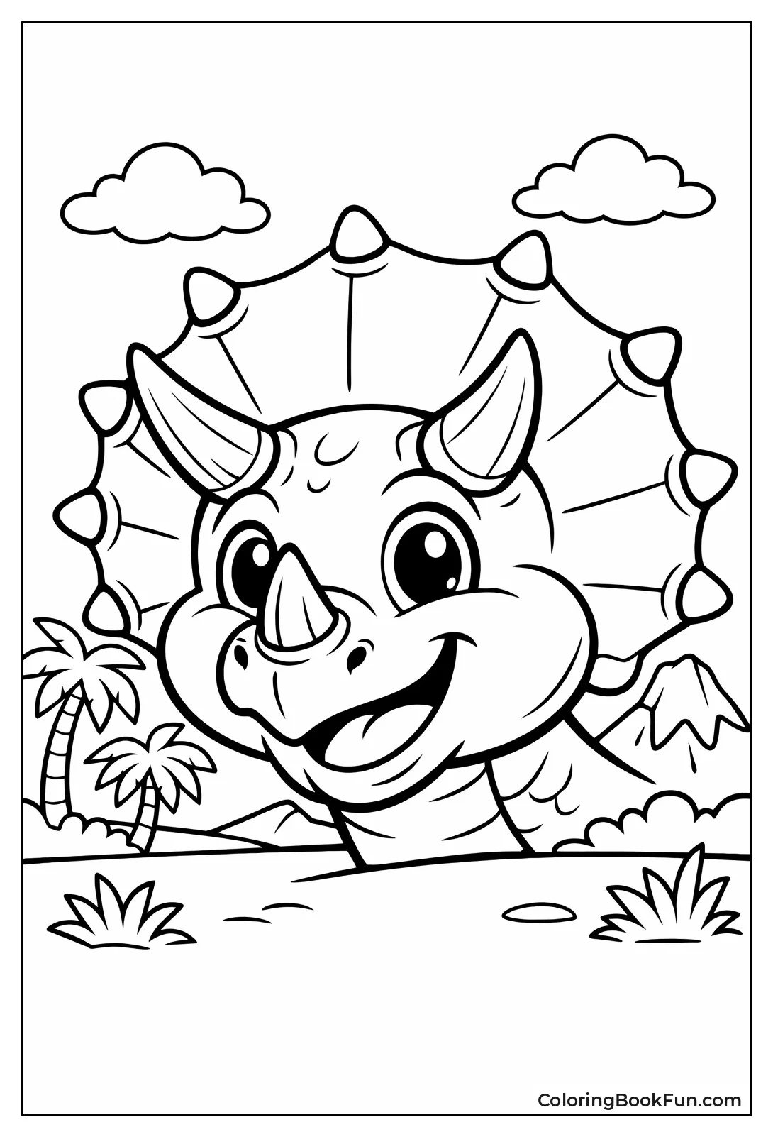 Smiling Cartoon Triceratops Face