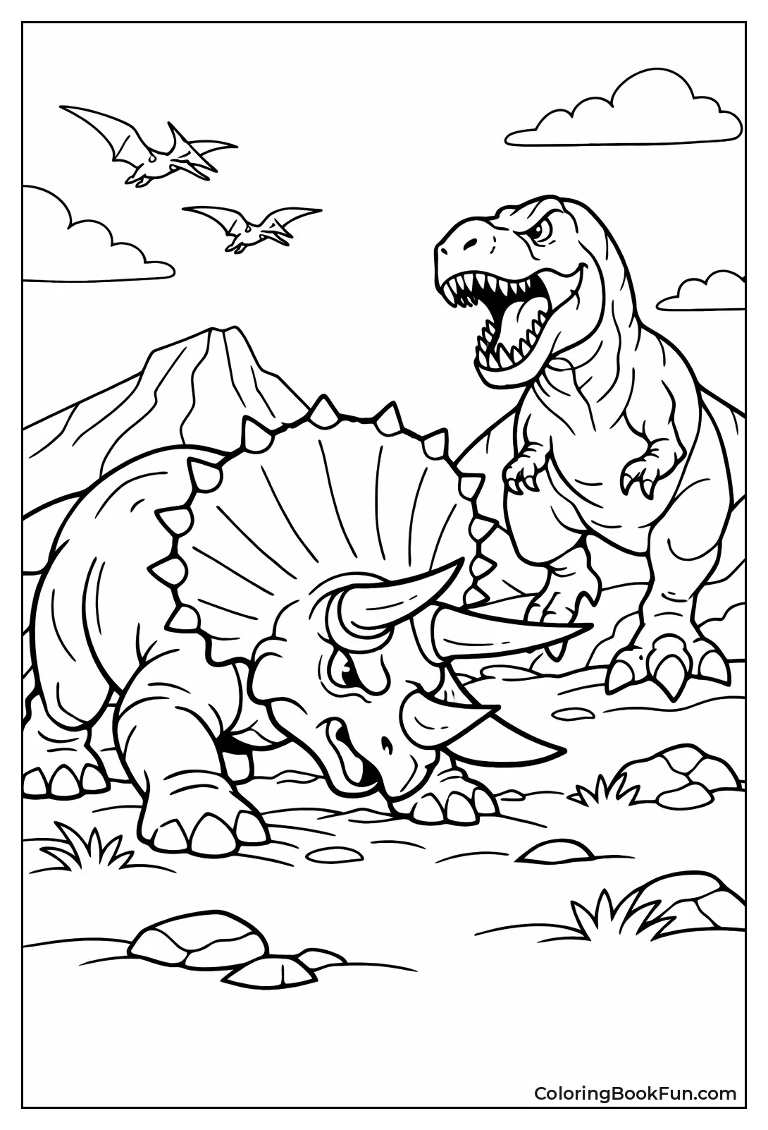 Triceratops Faces Angry T-Rex