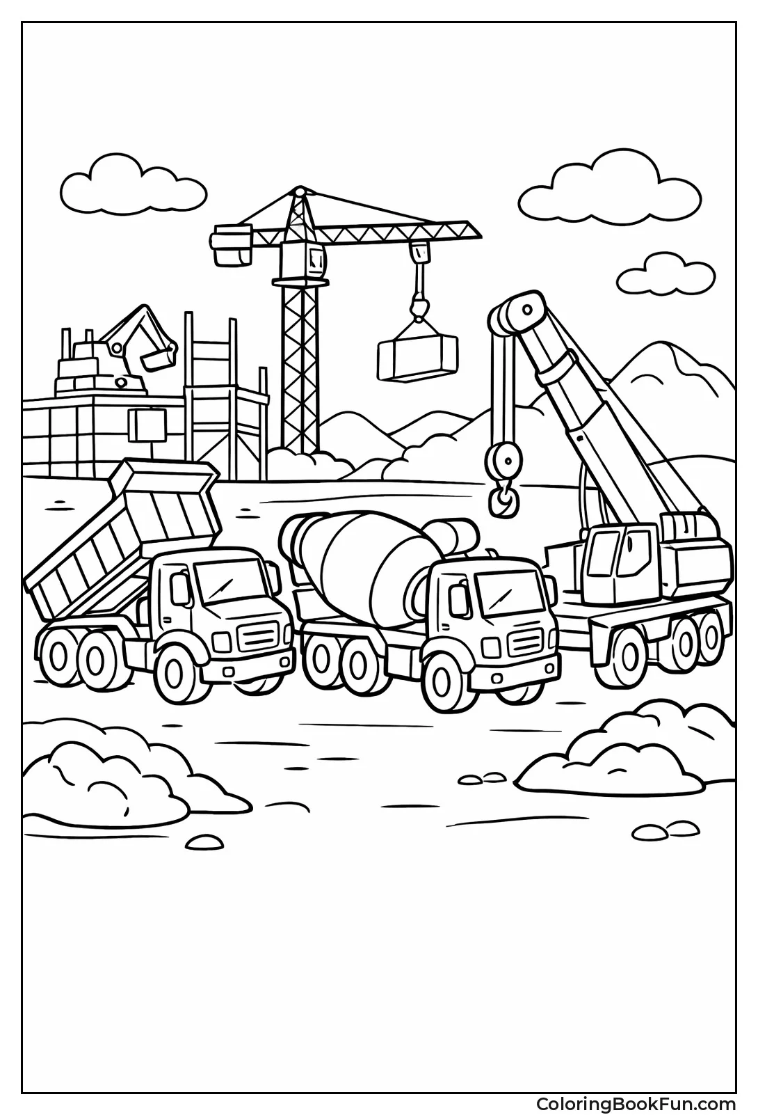 Construction Trucks Busy Site