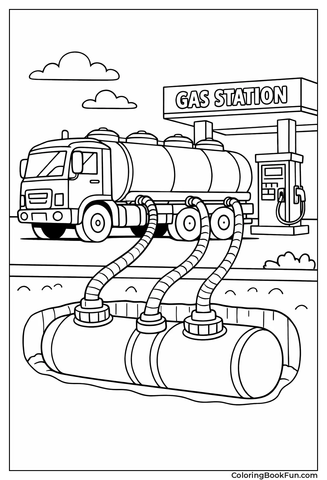 Tanker Truck Refuels Station