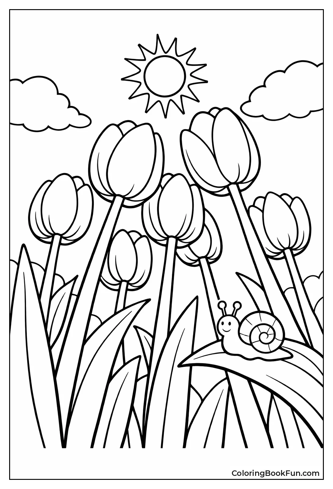 Snail Views Tall Tulips