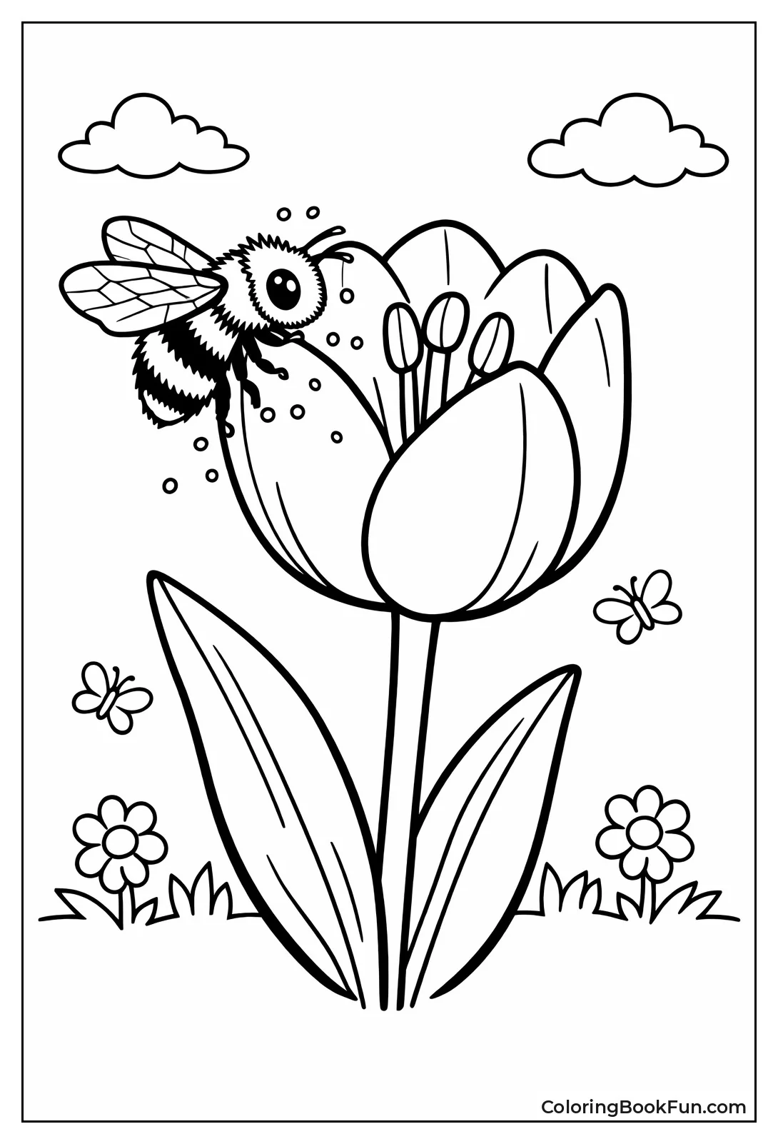 Bee Pollinates Tulip Flower