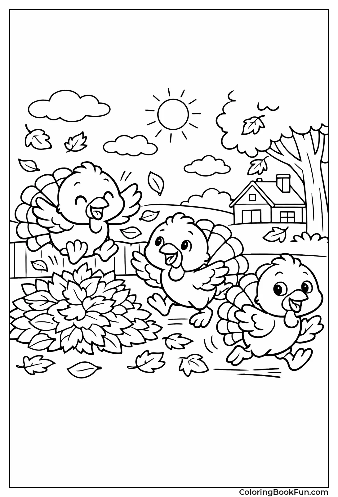 Poults Playing in Leaves