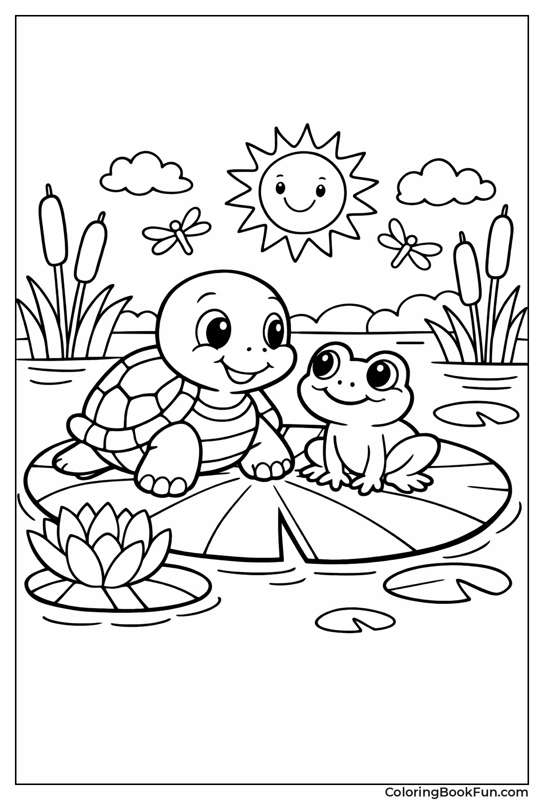 Turtle and Frog on Lily Pad