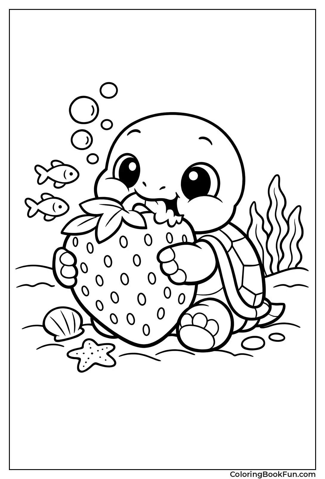 Baby Turtle Munching Strawberry