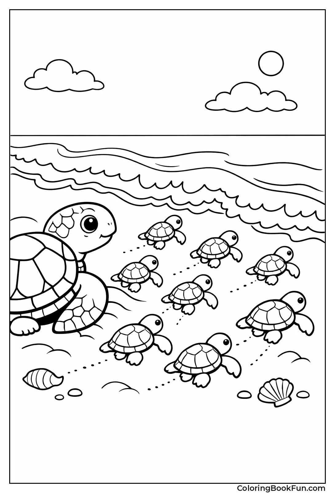 Mother Turtle Watches Hatchlings