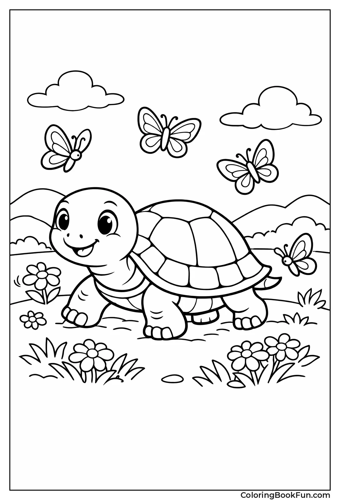 Turtle Surrounded by Butterflies