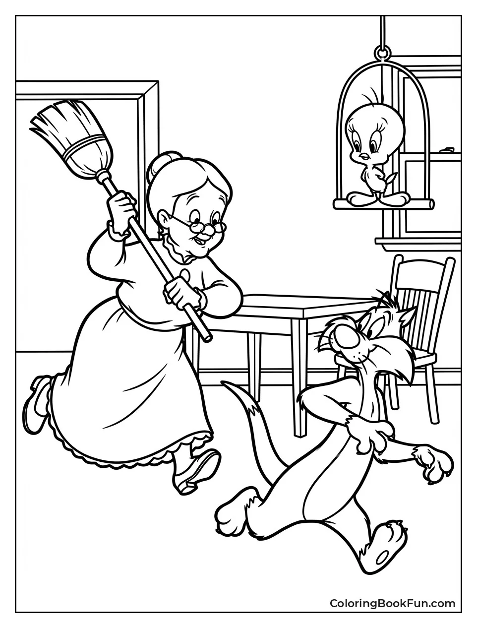 Granny Chases Cat with Broom