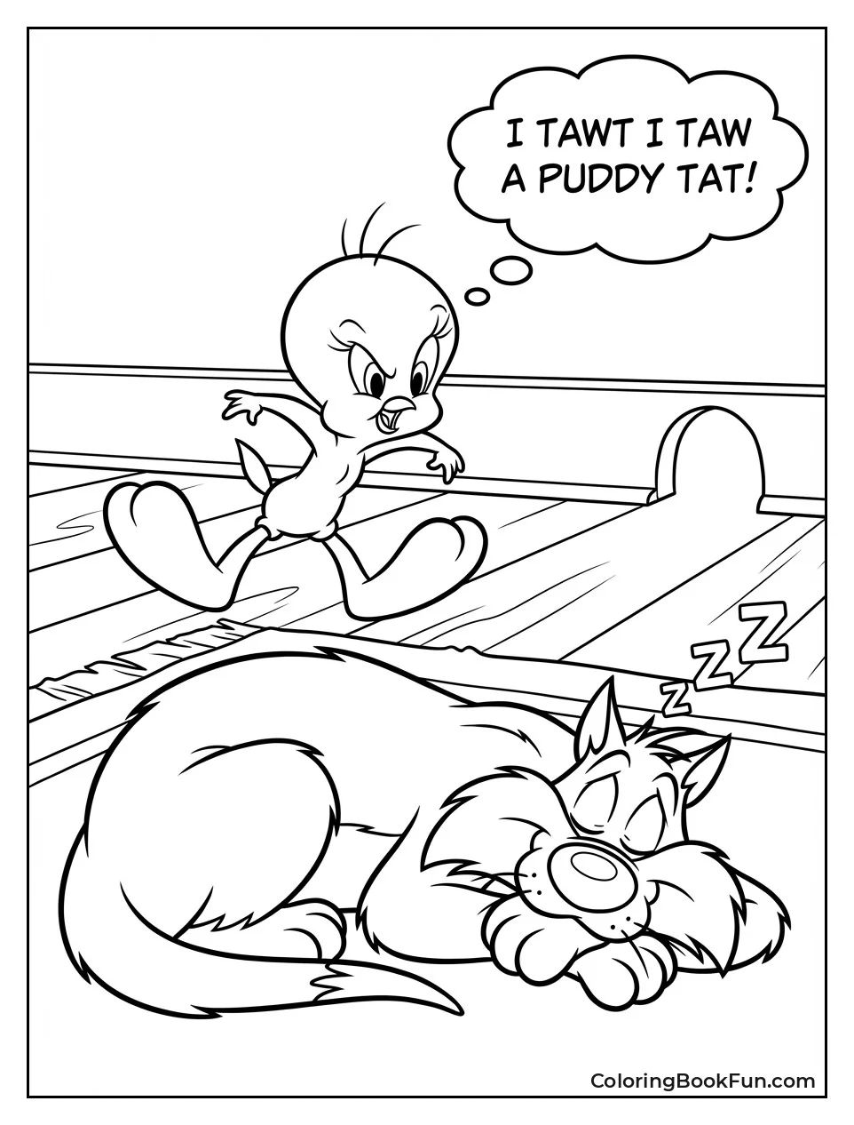 Tweety Tiptoes past Cat
