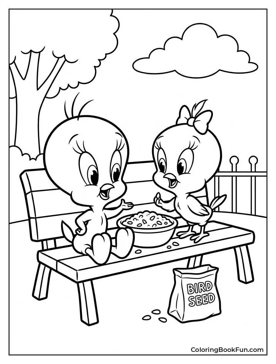 Tweety Shares Seeds with Friend