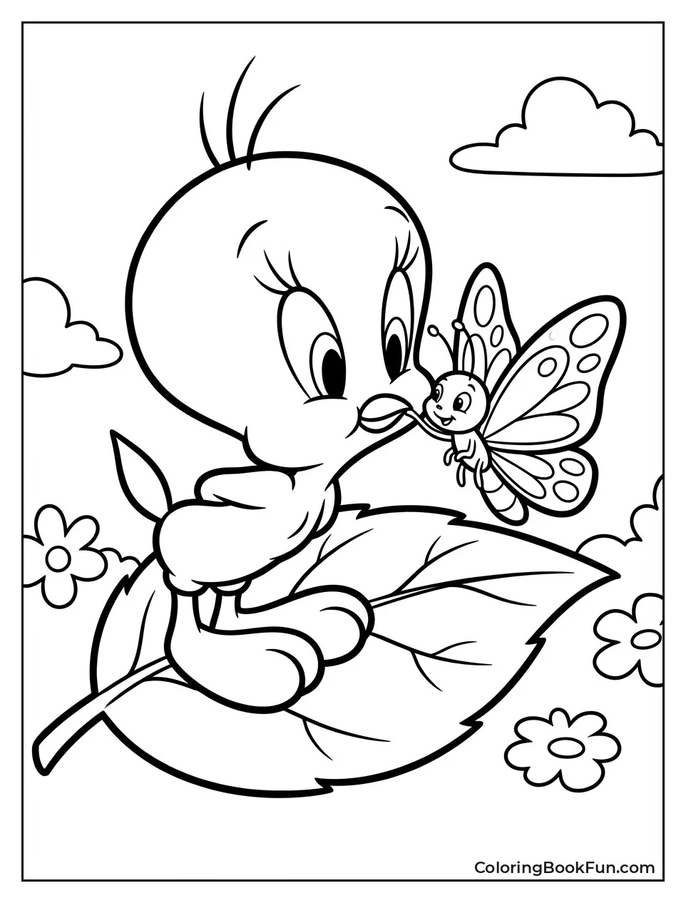 Tweety Meets Friendly Butterfly