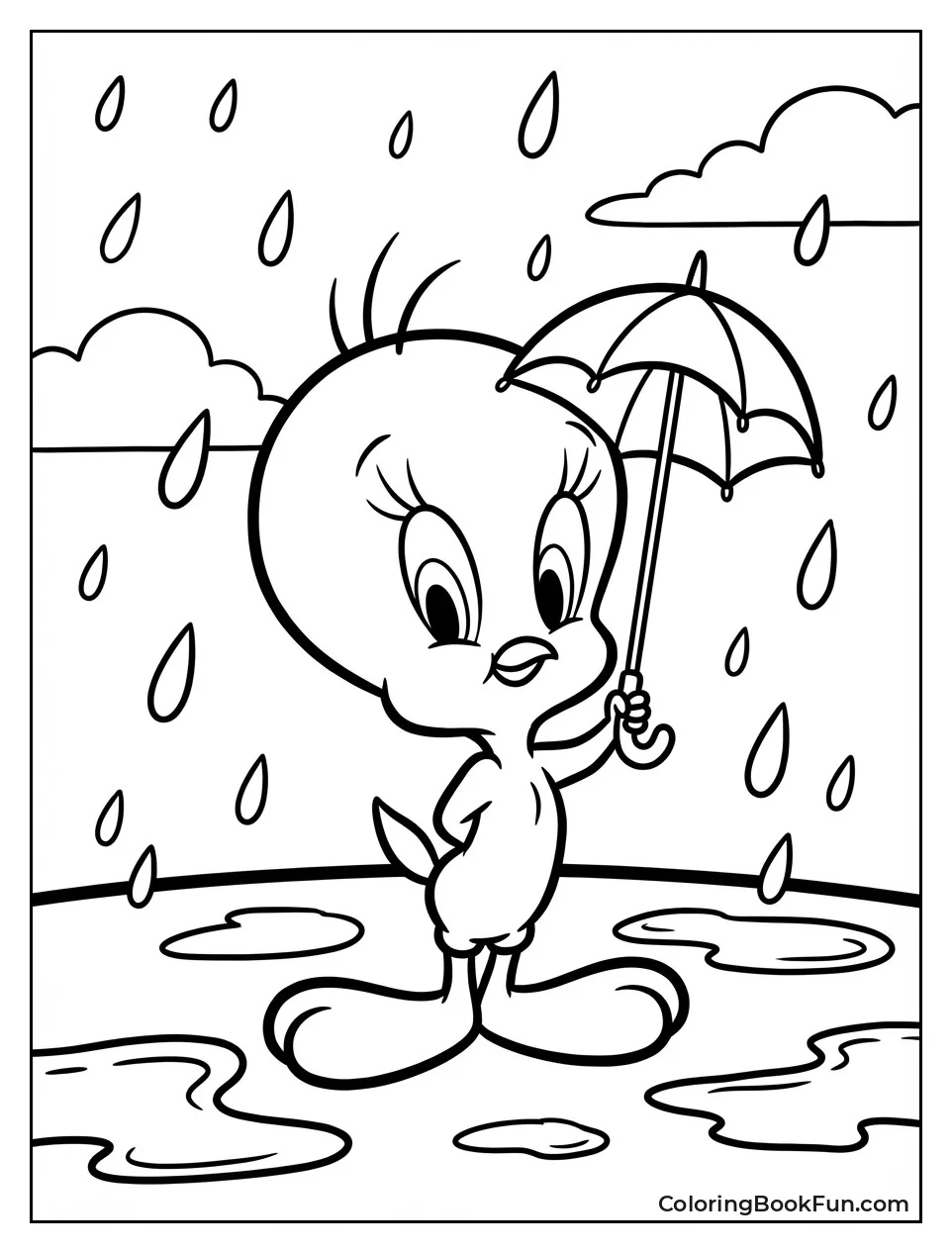 Tweety Holds Tiny Umbrella
