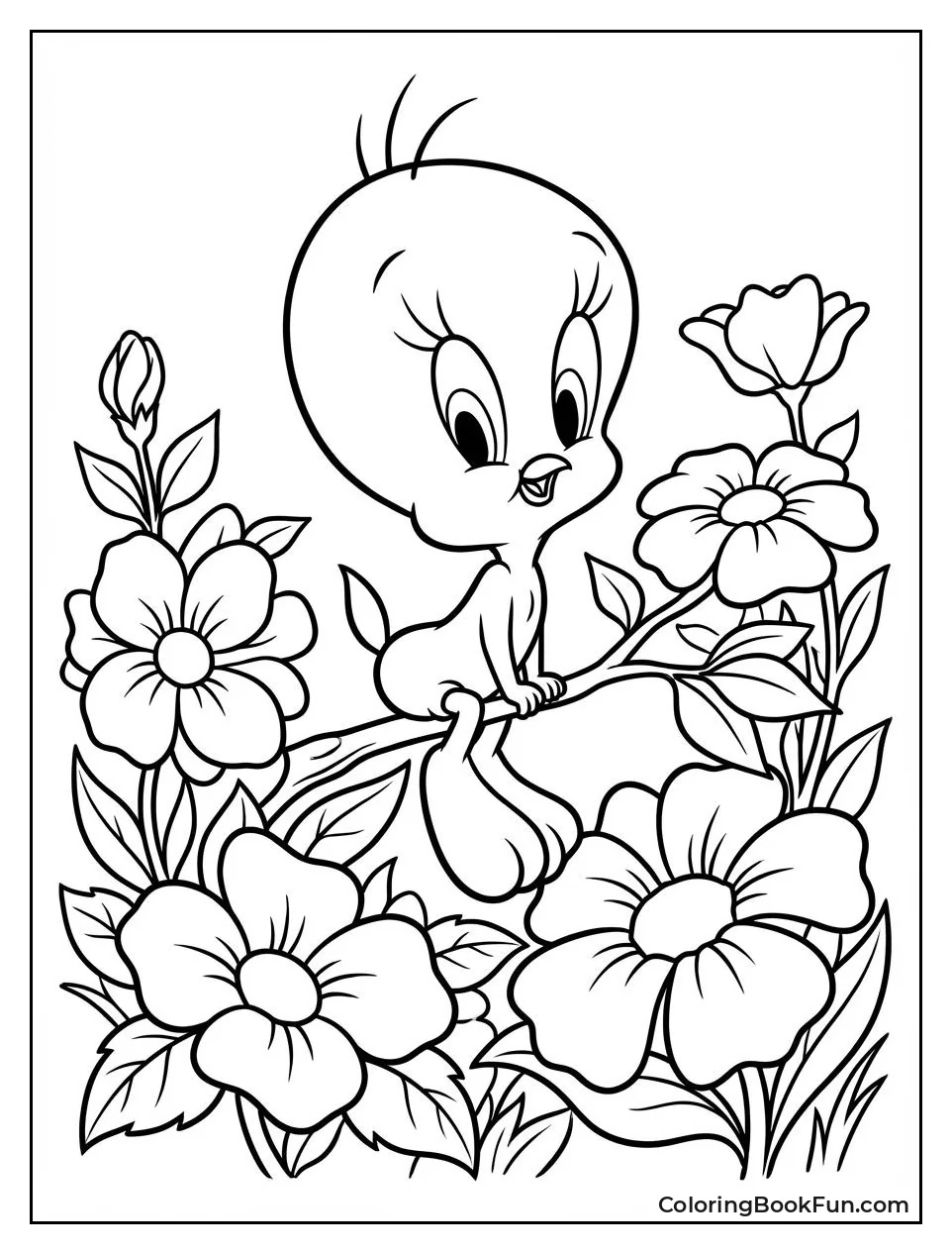 Tweety Sits among Flowers
