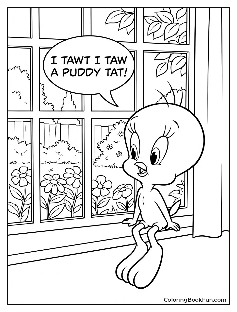 Tweety Perches on Windowsill