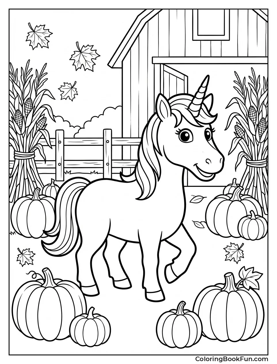 Unicorn with Autumn Pumpkins