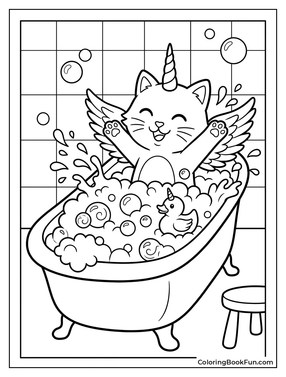 Unicorn Cat Splashes Bubble Bath