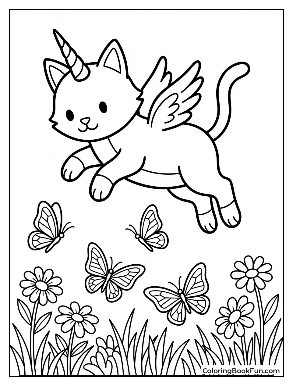Unicorn Cat Chases Butterflies