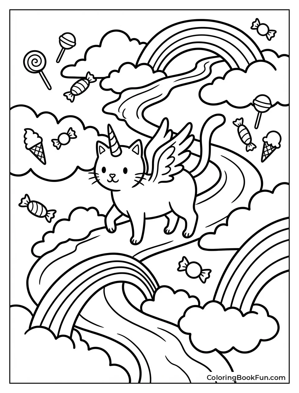 Unicorn Cat Wanders Candy Land