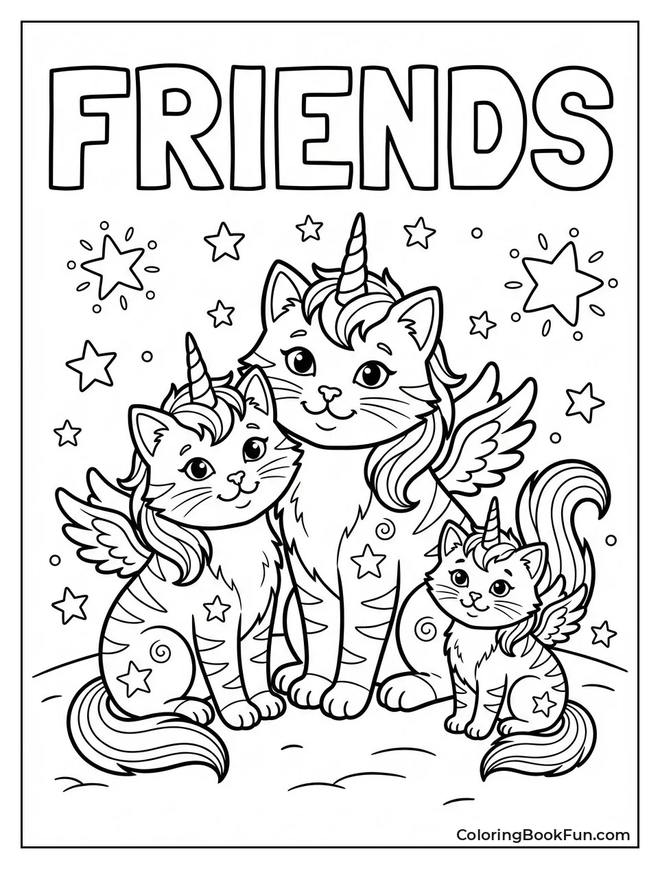 Unicorn Cats Sit with Stars