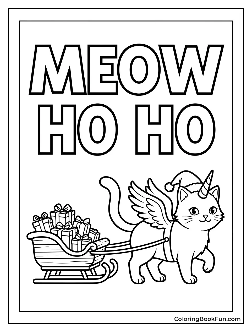 Unicorn Cat Pulls Christmas Sleigh