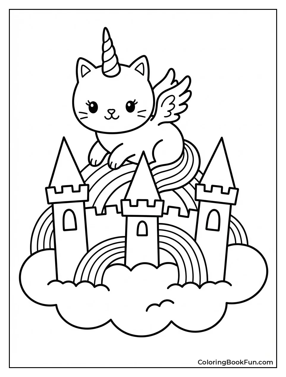 Unicorn Cat Perches on Clouds